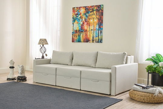 Canapea extensibila cu 3 locuri, Balcab Home, 825BLC4324, Cadru: 100% LEMN DE BRAD, Crem
