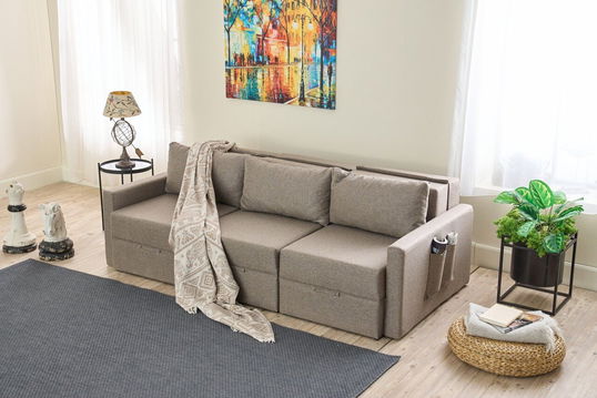Canapea extensibila cu 3 locuri, Balcab Home, 825BLC4326, Cadru: 100% LEMN DE BRAD, Maro