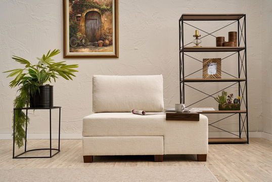 Canapea extensibilă cu 1 loc, Balcab Home, 825BLC4711, Lemn, Crem