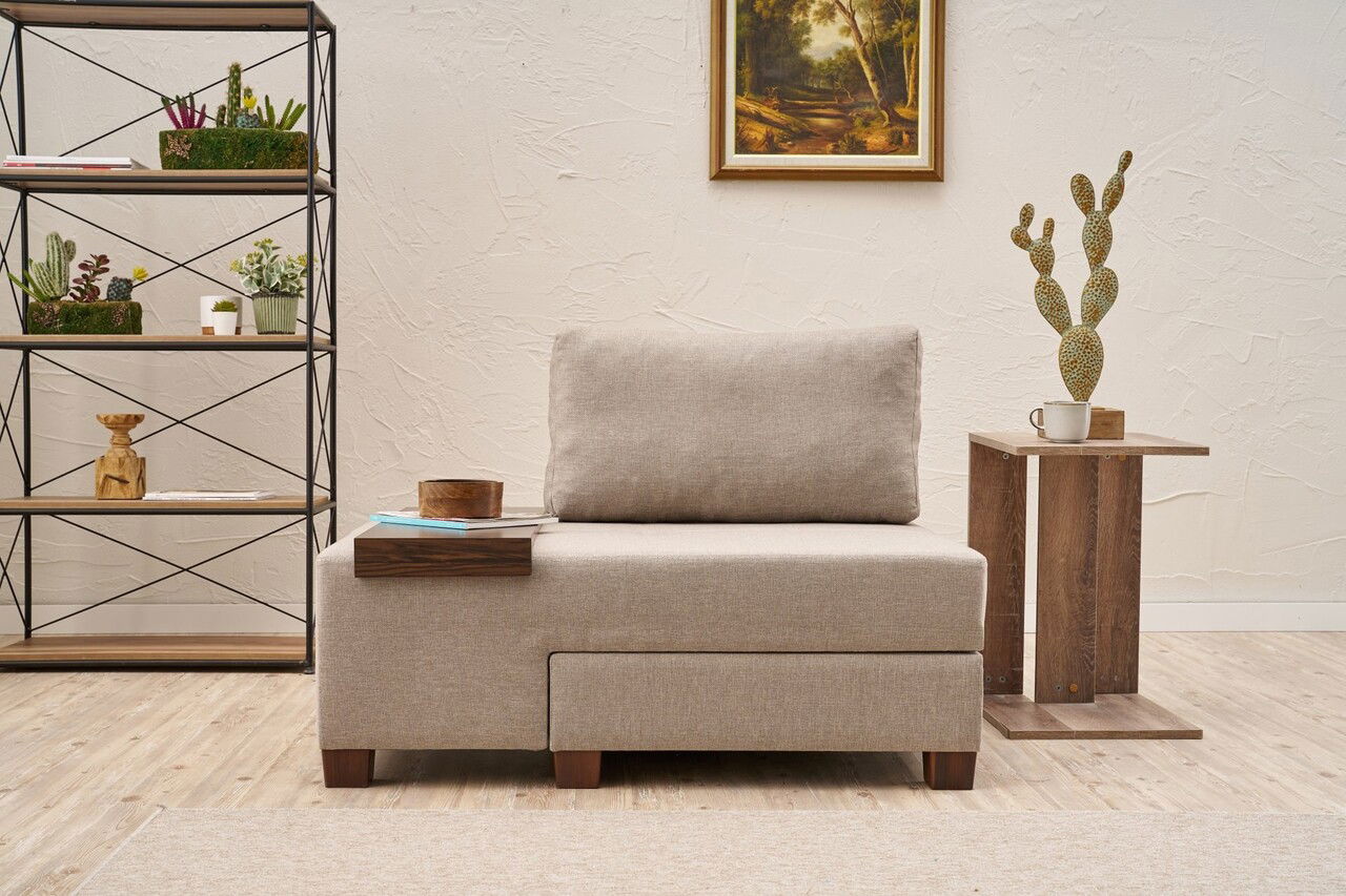Canapea extensibilă cu 1 loc, Balcab Home, 825BLC4718, Lemn, Crem