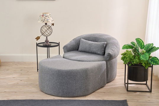 Canapea extensibilă cu 1 loc, Balcab Home, 825BLC4724, Material: 100% POLIESTER (țesătură cu textură de in), Gri