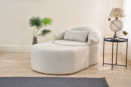 Canapea extensibilă cu 1 loc, Balcab Home, 825BLC4726, Material: 100% POLIESTER (țesătură cu textură de in), Crem