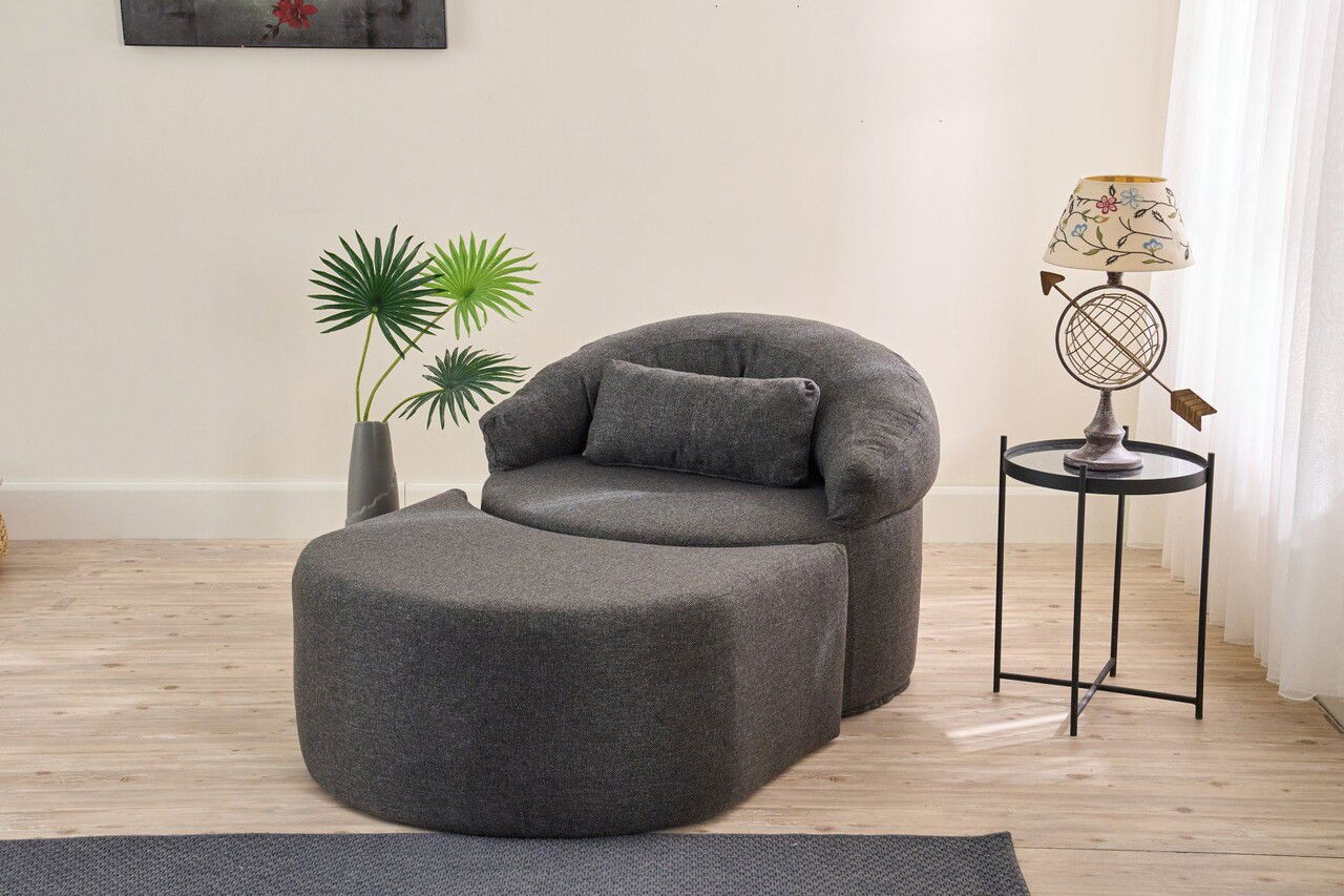 Canapea extensibilă cu 1 loc, Balcab Home, 825BLC4728, Material: 100% POLIESTER (țesătură cu textură de in), Antracit