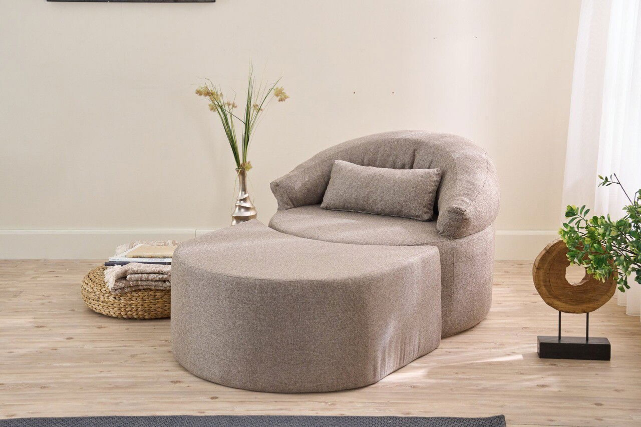 Canapea extensibilă cu 1 loc, Balcab Home, 825BLC4730, Material: 100% POLIESTER (țesătură cu textură de in), Maro