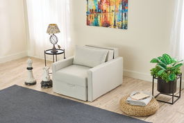 Canapea extensibilă cu 1 loc, Balcab Home, 825BLC4732, Cadru: 100% LEMN DE BRAD, Crem