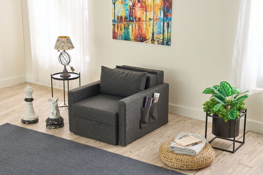 Canapea extensibilă cu 1 loc, Balcab Home, 825BLC4733, Cadru: 100% LEMN DE BRAD, Antracit