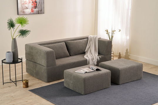 Canapea extensibilă cu 2 locuri, Balcab Home, 825BLC5401, Material: 100% ȘENILĂ, Gri