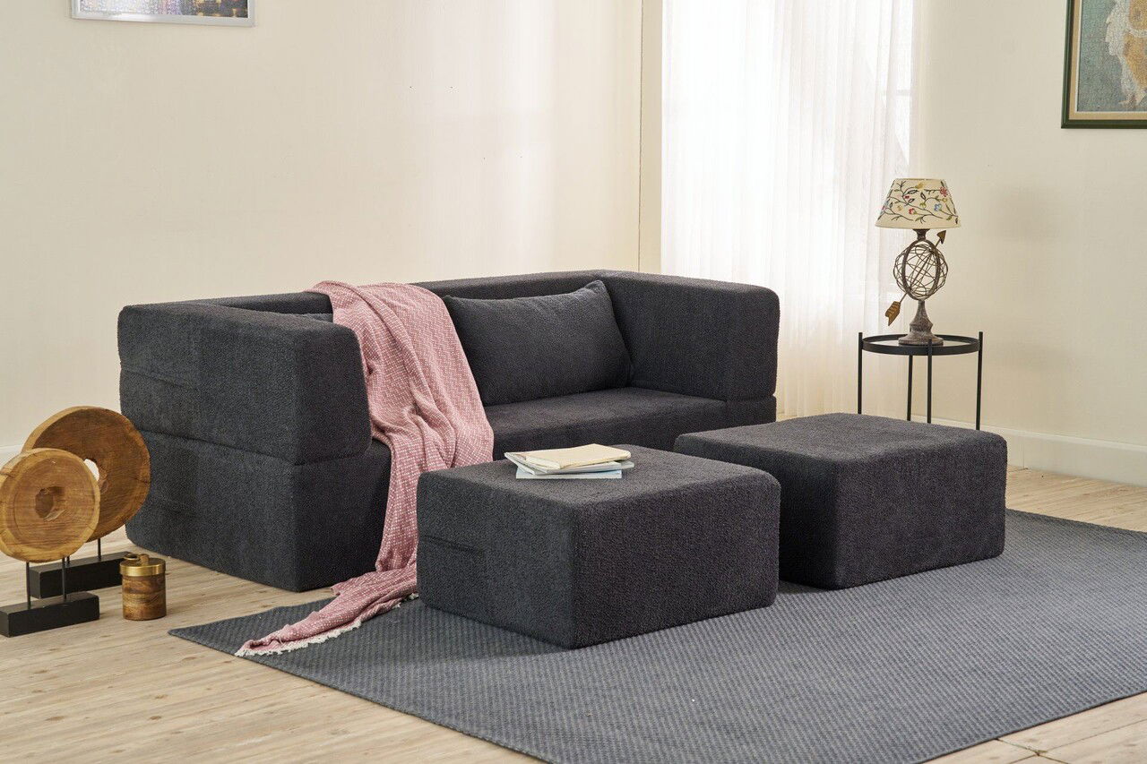 Canapea extensibilă cu 2 locuri, Balcab Home, 825BLC5402, Material: 100% ȘENILĂ, Antracit