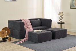 Canapea extensibilă cu 2 locuri, Balcab Home, 825BLC5402, Material: 100% ȘENILĂ, Antracit
