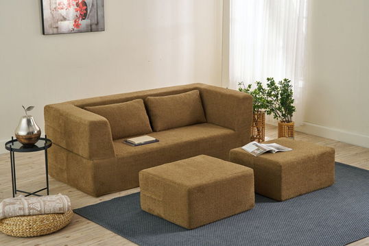 Canapea extensibilă cu 2 locuri, Balcab Home, 825BLC5405, Material: 100% ȘENILĂ, Maro