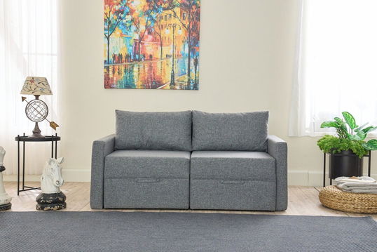 Canapea extensibilă cu 2 locuri, Balcab Home, 825BLC5412, Cadru: 100% LEMN DE BRAD, Gri