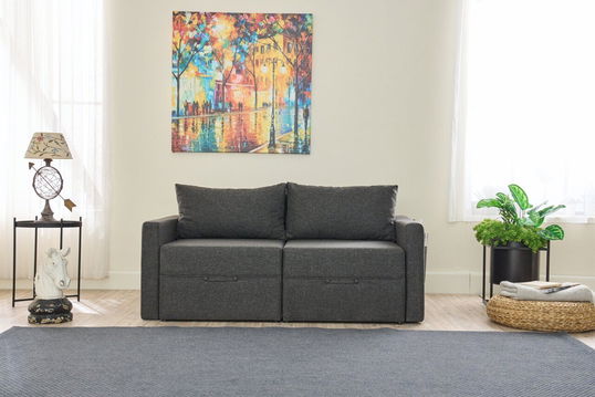 Canapea extensibilă cu 2 locuri, Balcab Home, 825BLC5414, Cadru: 100% LEMN DE BRAD, Antracit