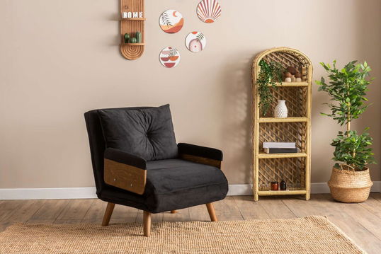 Canapea extensibilă cu 1 loc, Futon, 859FTN2335, Metal , Negru