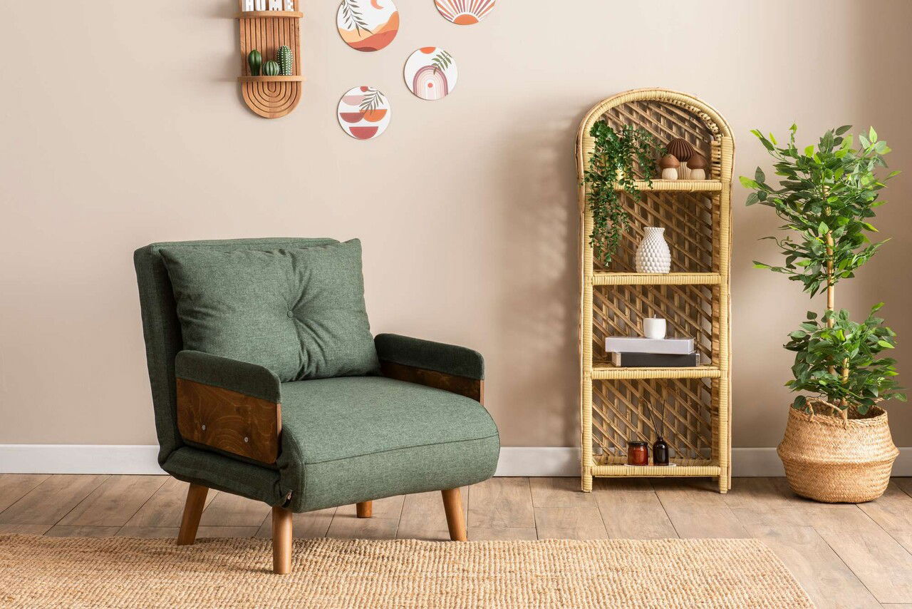 Canapea extensibilă cu 1 loc, Futon, 859FTN2339, Metal , Verde