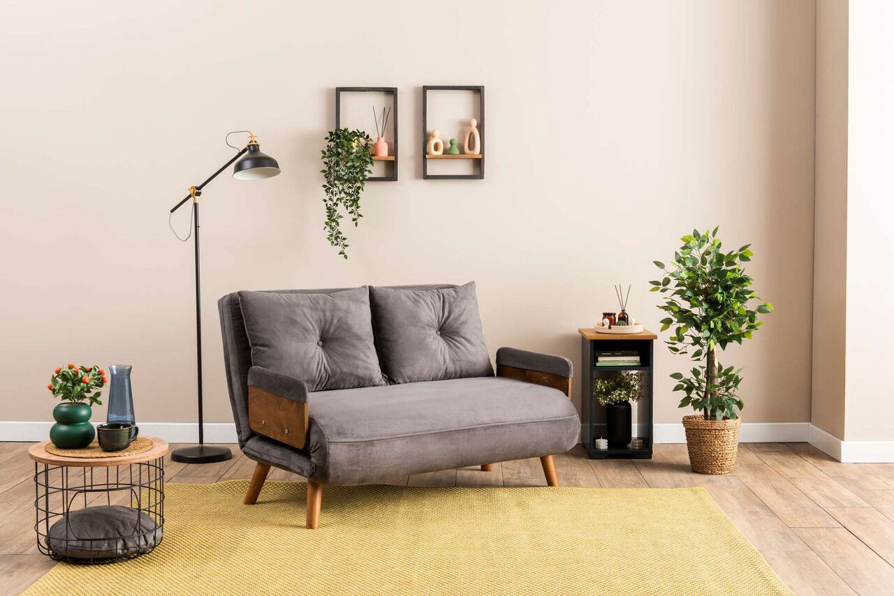Canapea extensibilă cu 2 locuri, Futon, 859FTN2718, Metal , Gri