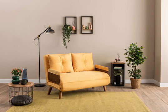Canapea extensibilă cu 2 locuri, Futon, 859FTN2720, Metal , Galben mustar