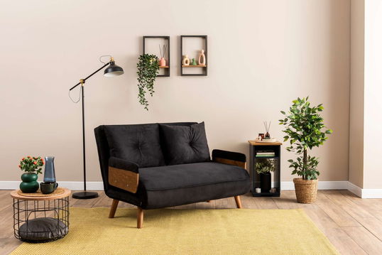 Canapea extensibilă cu 2 locuri, Futon, 859FTN2721, Metal , Negru