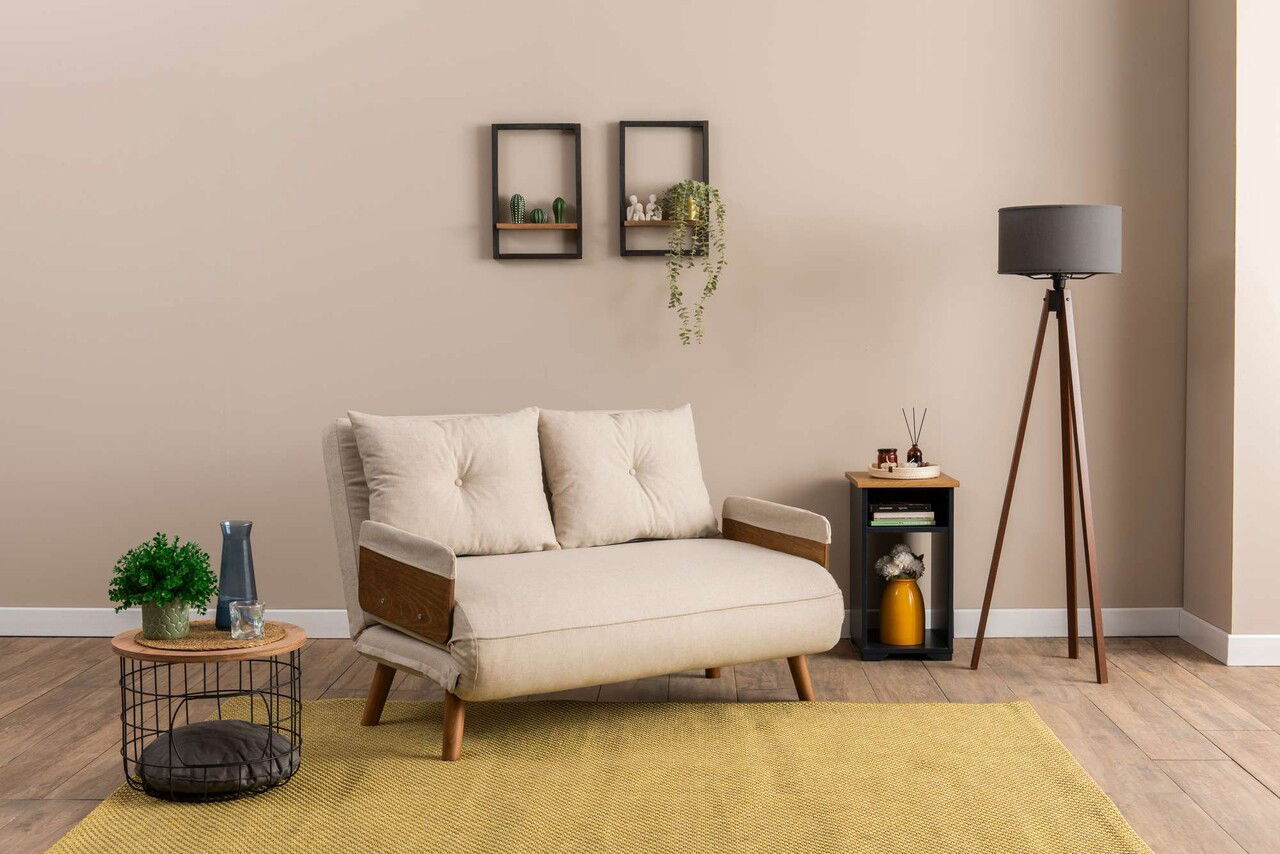Canapea extensibilă cu 2 locuri, Futon, 859FTN2722, Metal , Crem