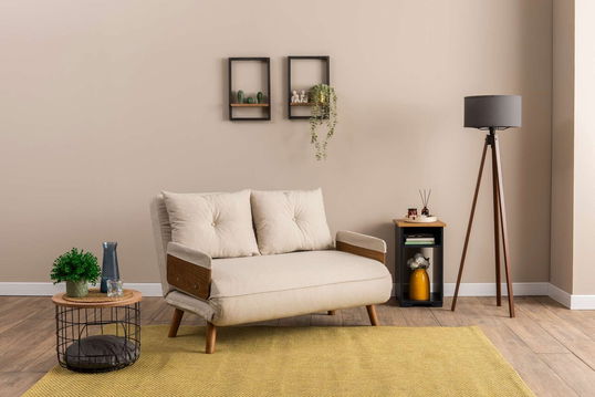Canapea extensibilă cu 2 locuri, Futon, 859FTN2722, Metal , Crem