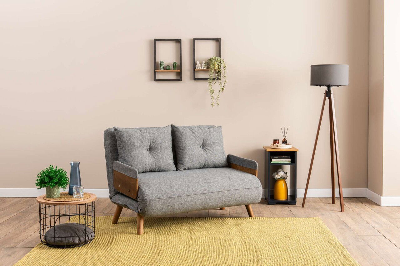 Canapea extensibilă cu 2 locuri, Futon, 859FTN2723, Metal , Gri deschis