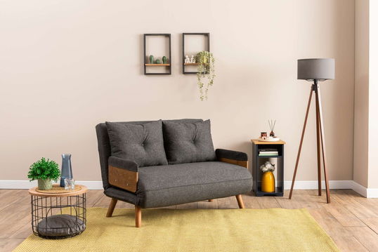 Canapea extensibilă cu 2 locuri, Futon, 859FTN2724, Metal , Gri inchis