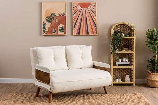 Canapea extensibilă cu 2 locuri, Futon, 859FTN2726, Metal , Alb