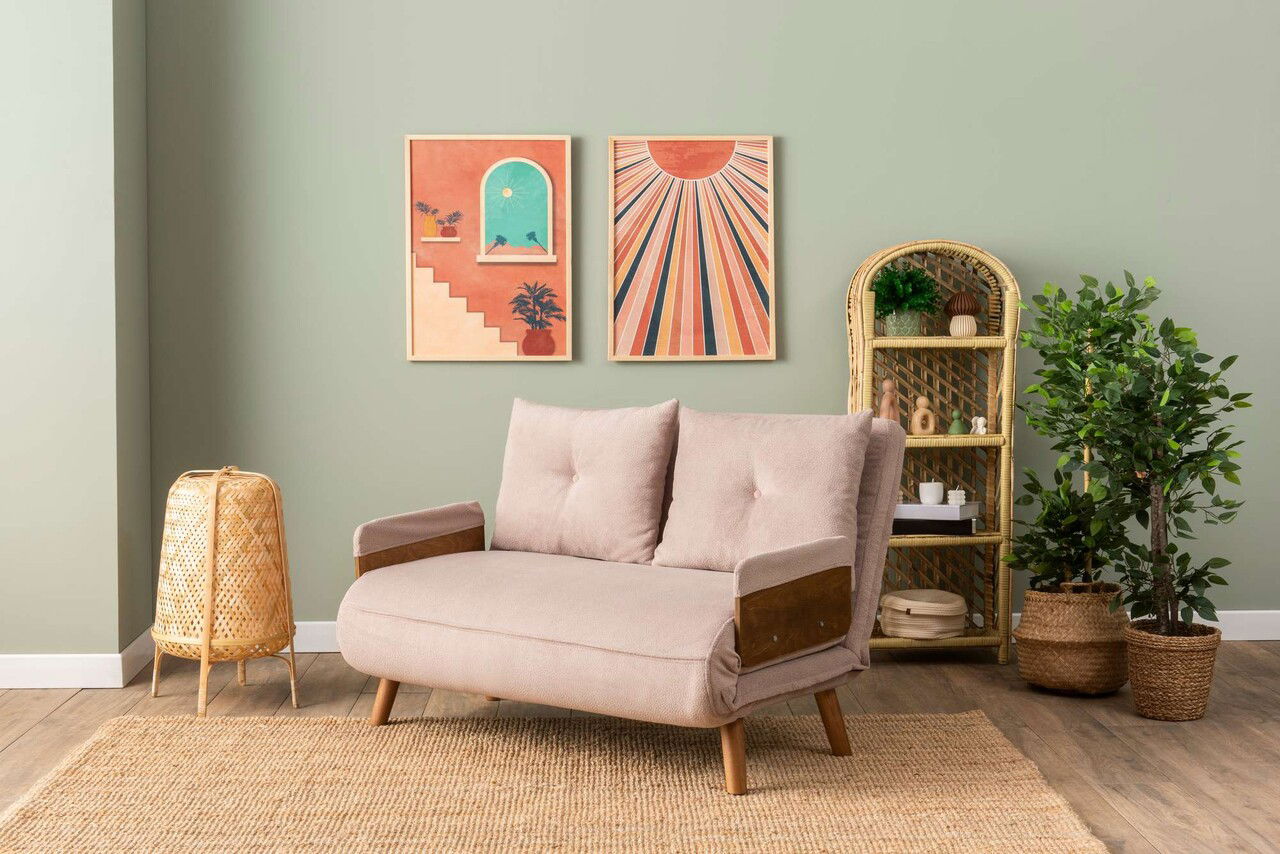 Canapea extensibilă cu 2 locuri, Futon, 859FTN2727, Metal , Bej
