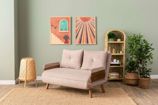 Canapea extensibilă cu 2 locuri, Futon, 859FTN2727, Metal , Bej