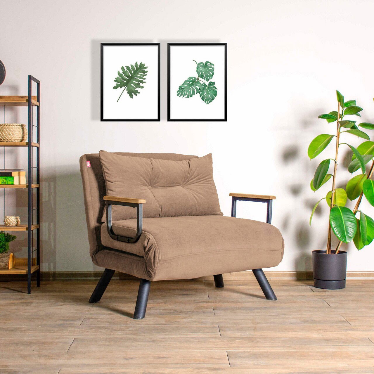 Canapea extensibilă cu 1 loc, Futon, 859FTN2865, Metal , Maro deschis