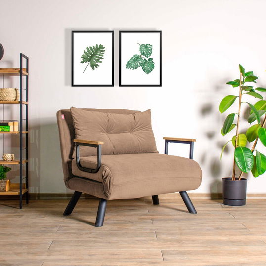 Canapea extensibilă cu 1 loc, Futon, 859FTN2865, Metal , Maro deschis