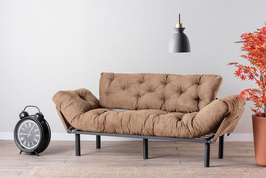 Canapea extensibila cu 3 locuri, Futon, 859FTN2868, Metal, Maro deschis