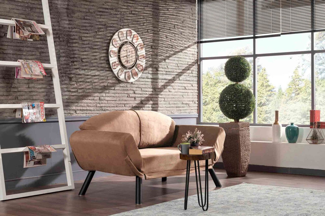 Canapea extensibilă cu 2 locuri, Futon, 859FTN2869, Metal, Maro deschis
