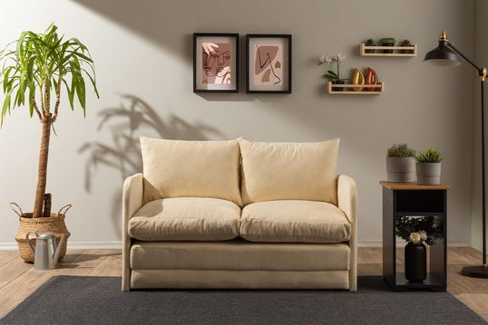 Canapea extensibilă cu 2 locuri, Futon, 859FTN2872, Metal , Crem