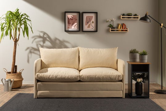Canapea extensibilă cu 2 locuri, Futon, 859FTN2886, Metal , Crem