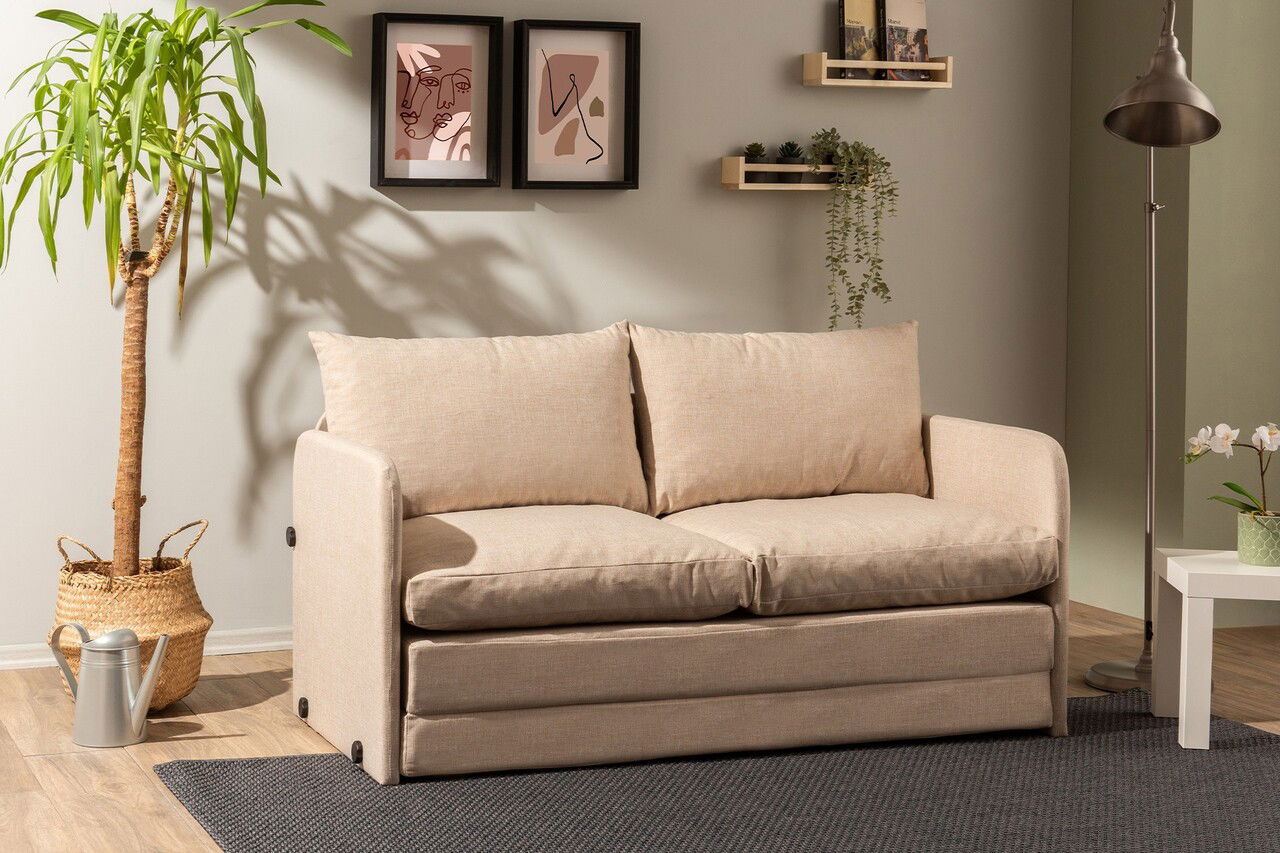 Canapea extensibilă cu 2 locuri, Futon, 859FTN2891, Metal , Bej