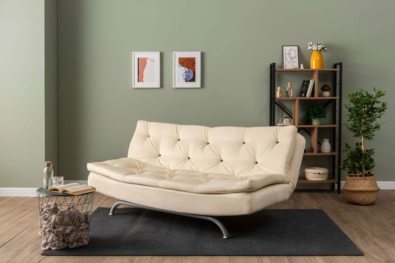 Canapea extensibila cu 3 locuri, Futon, 859FTN2894, Metal , Crem