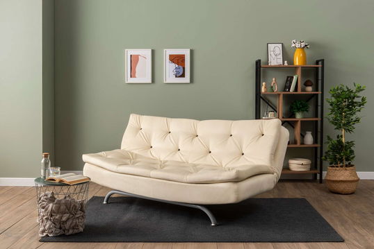 Canapea extensibila cu 3 locuri, Futon, 859FTN2894, Metal , Crem