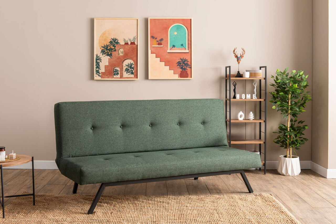 Canapea extensibila cu 3 locuri, Futon, 859FTN2902, Metal , Verde