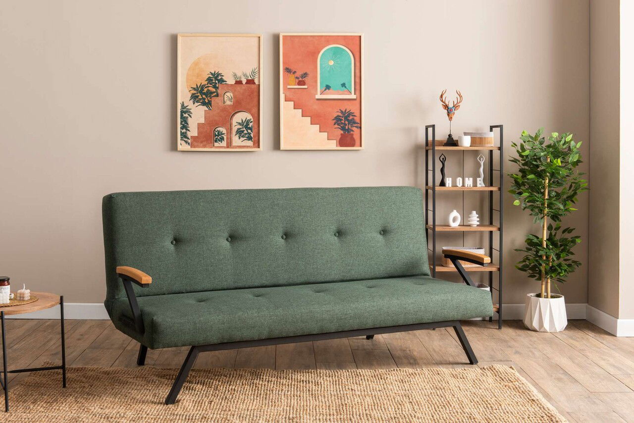 Canapea extensibila cu 3 locuri, Futon, 859FTN2908, Metal , Verde