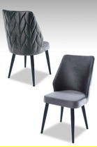 Set scaune 4 piese, Beckley, Pufi, Gri/Negru