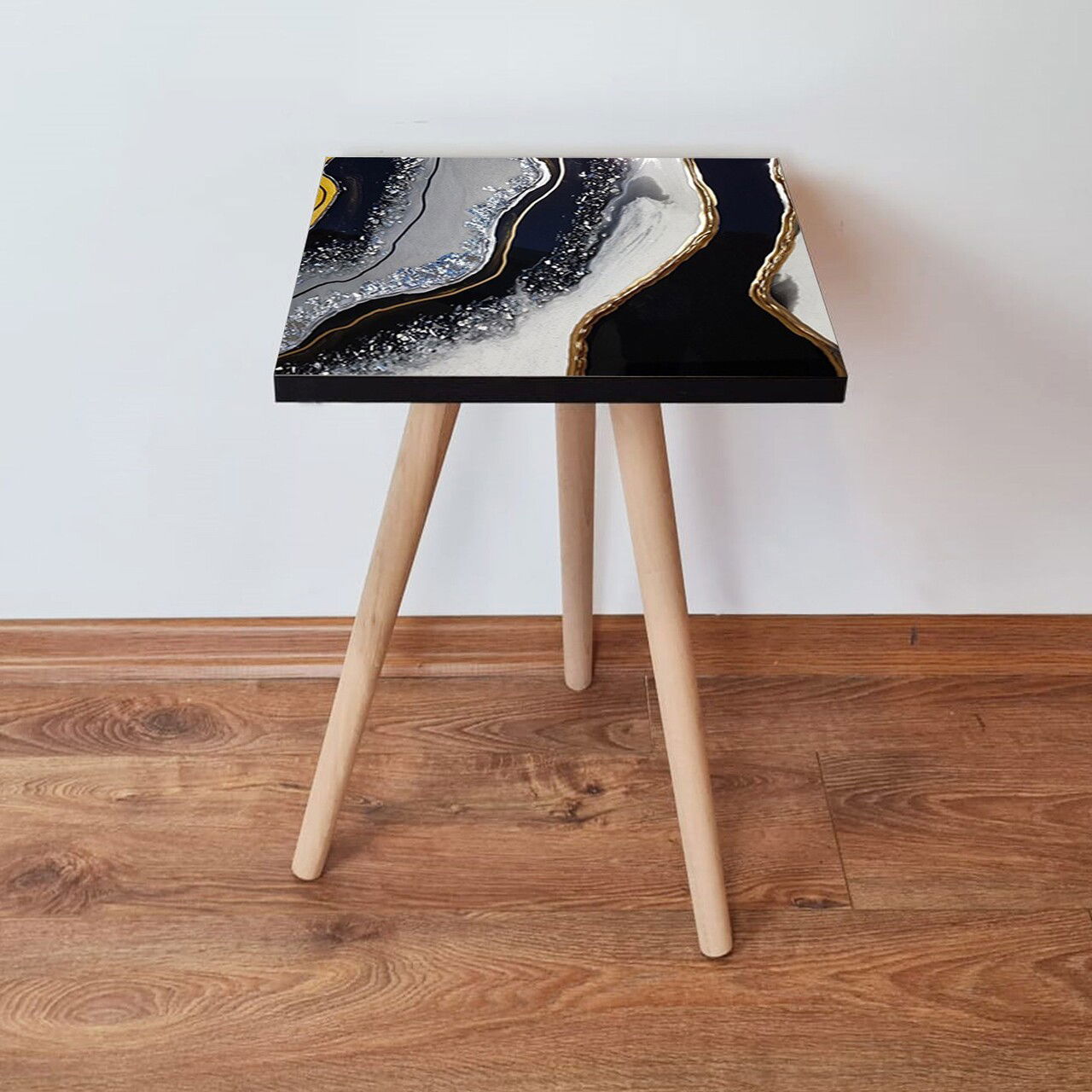 Masuta, Leona, Shp285, 35x42x35 cm, Negru / Auriu / Alb