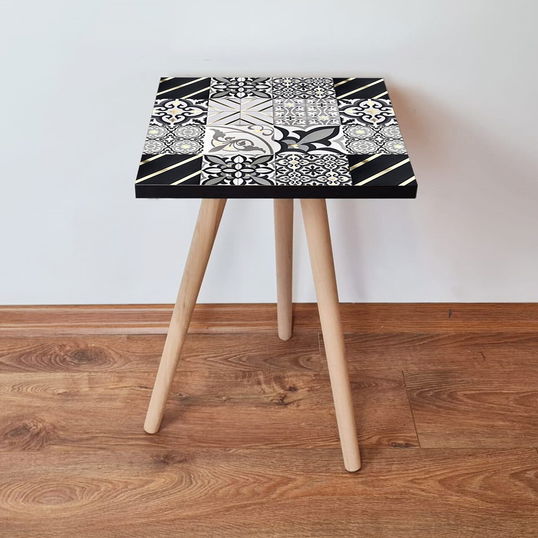 Masuta, Leona, Shp384, 35x42x35 cm, Negru / Auriu / Alb