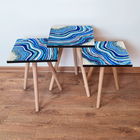 Set masute 3 piese, Leona, 3Shp290, Bleumarin / Albastru / Alb / Mov