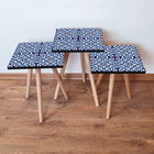 Set masute 3 piese, Leona, 3Shp31, Bleumarin / Alb / Albastru