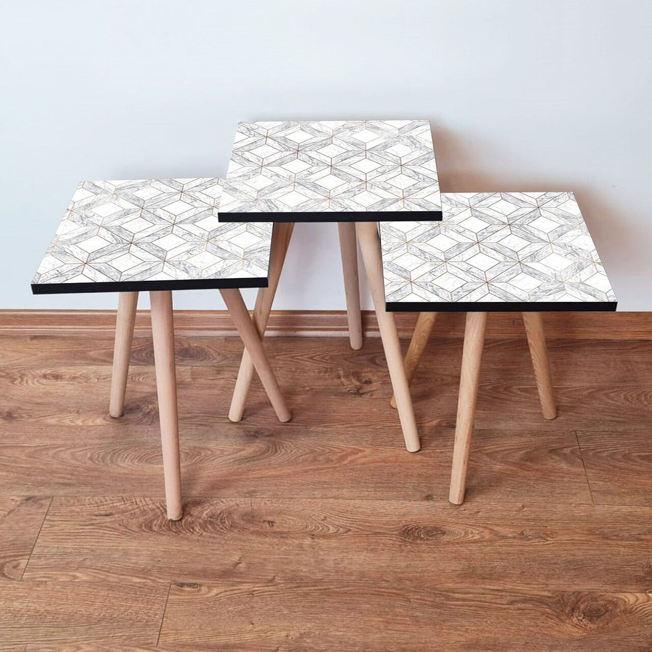 Set masute 3 piese, Leona, 3Shp319, Alb/Gri