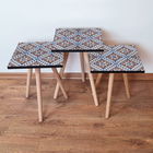 Set masute 3 piese, Leona, 3Shp32, Albastru marin / Albastru / Roșu bordeaux