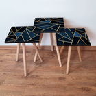 Set masute 3 piese, Leona, 3Shp321, Bleumarin / Negru / Auriu