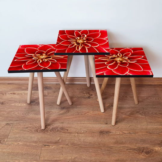 Set masute 3 piese, Leona, 3Shp361, Roșu / Galben / Alb