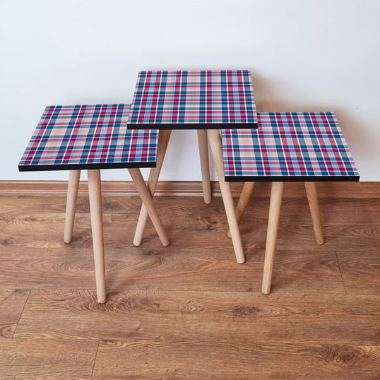 Set masute 3 piese, Leona, 3Shp368, Fuchsia / Albastru / Roz