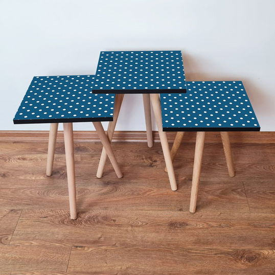 Set masute 3 piese, Leona, 3Shp370, Bleumarin/Alb